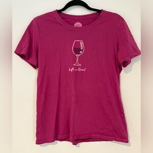 Life is Good Women’s Crusher Tee Shirt Pink Wine Glass Classic Fit Cotton Medium
